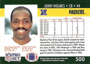 1990 Pro Set #500 Jerry Holmes Back