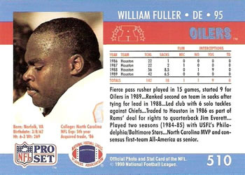 1990 Pro Set #510 William Fuller Back