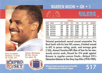 1990 Pro Set #517 Warren Moon Back