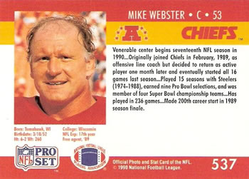 1990 Pro Set #537 Mike Webster Back