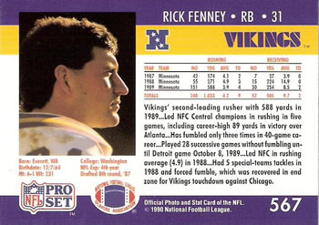 1990 Pro Set #567 Rick Fenney Back