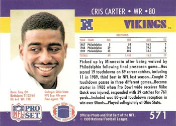 1990 Pro Set #571 Cris Carter Back