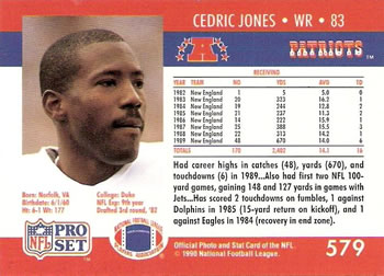 1990 Pro Set #579 Cedric Jones Back