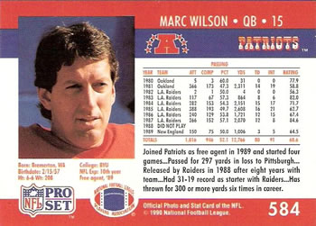 1990 Pro Set #584 Marc Wilson Back