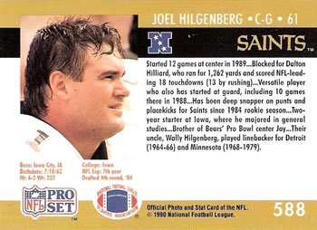 1990 Pro Set #588 Joel Hilgenberg Back