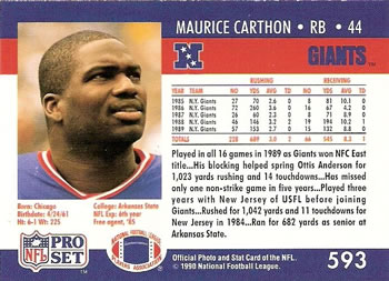 1990 Pro Set #593 Maurice Carthon Back