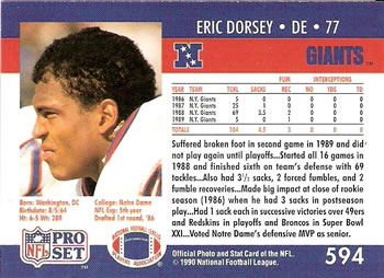 1990 Pro Set #594 Eric Dorsey Back