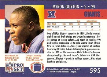 1990 Pro Set #595 Myron Guyton Back