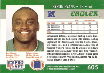 1990 Pro Set #605 Byron Evans Back