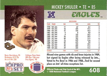 1990 Pro Set #608 Mickey Shuler Back