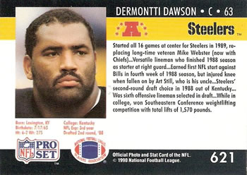 1990 Pro Set #621 Dermontti Dawson Back