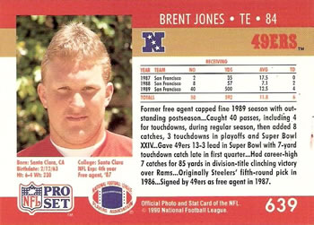 1990 Pro Set #639 Brent Jones Back