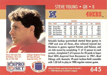 1990 Pro Set #645 Steve Young Back