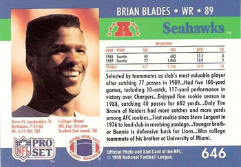 1990 Pro Set #646 Brian Blades Back