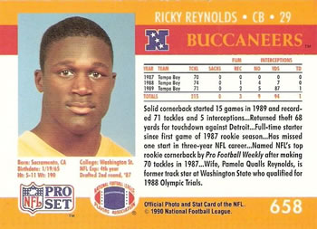 1990 Pro Set #658 Ricky Reynolds Back