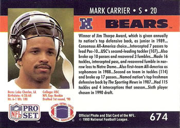 1990 Pro Set #674 Mark Carrier Back