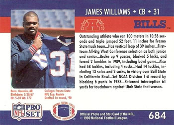 1990 Pro Set #684 James Williams Back