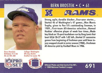 1990 Pro Set #691 Bern Brostek Back