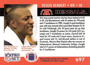 1990 Pro Set #697 Reggie Rembert Back