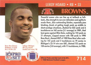 1990 Pro Set #714 Leroy Hoard Back