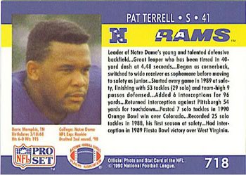 1990 Pro Set #718 Pat Terrell Back