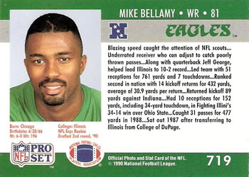 1990 Pro Set #719 Mike Bellamy Back