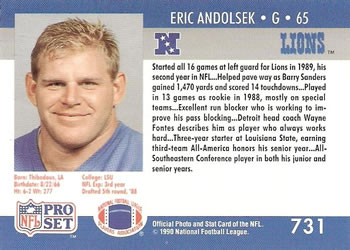 1990 Pro Set #731 Eric Andolsek Back