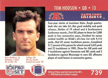 1990 Pro Set #739 Tom Hodson Back
