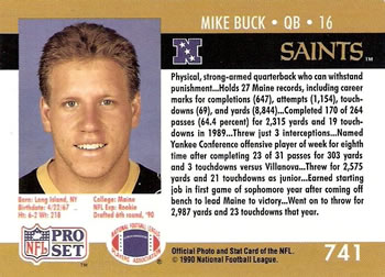 1990 Pro Set #741 Mike Buck Back