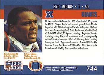 1990 Pro Set #744 Eric Moore Back