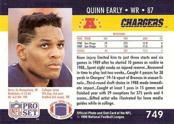 1990 Pro Set #749 Quinn Early Back
