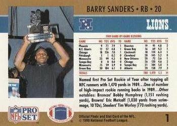 1990 Pro Set #1 Barry Sanders Back