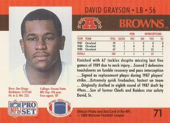 1990 Pro Set #71 David Grayson Back