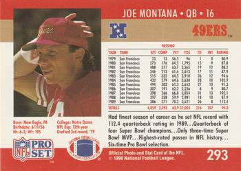 1990 Pro Set #293 Joe Montana Back