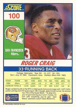 1990 Score #100 Roger Craig Back