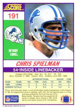 1990 Score #191 Chris Spielman Back
