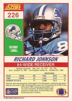 1990 Score #226 Richard Johnson Back