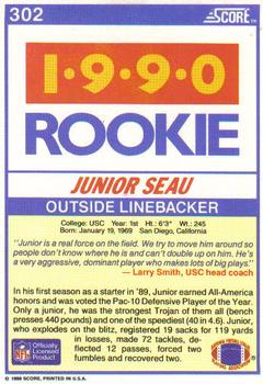 1990 Score #302 Junior Seau Back