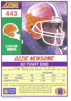 1990 Score #443 Ozzie Newsome Back