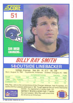 1990 Score #51 Billy Ray Smith Back