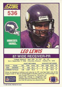 1990 Score #536 Leo Lewis Back