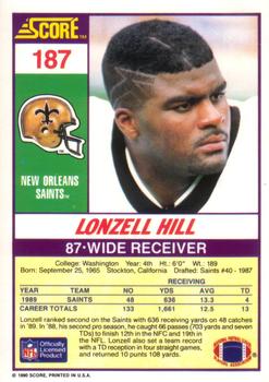 1990 Score #187 Lonzell Hill Back
