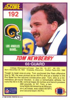 1990 Score #192 Tom Newberry Back