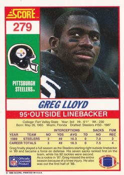 1990 Score #279 Greg Lloyd Back