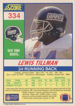 1990 Score #334 Lewis Tillman Back