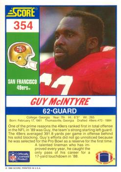 1990 Score #354 Guy McIntyre Back