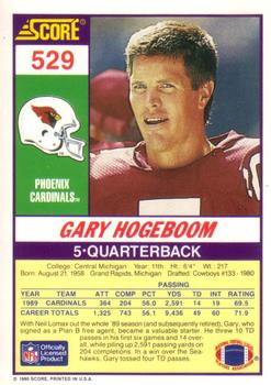 1990 Score #529 Gary Hogeboom Back