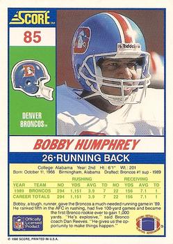 1990 Score #85 Bobby Humphrey Back