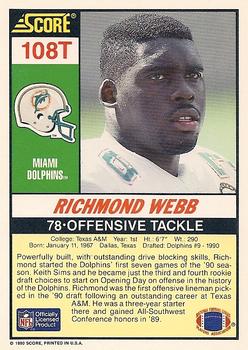 1990 Score Rookie & Traded #108T Richmond Webb Back