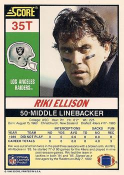 1990 Score Rookie & Traded #35T Riki Ellison Back